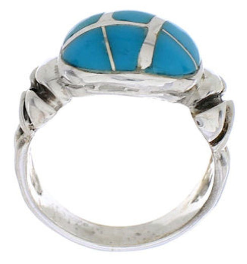 Silver And Turquoise Inlay Southwestern Ring Size 5-3/4 TX39956